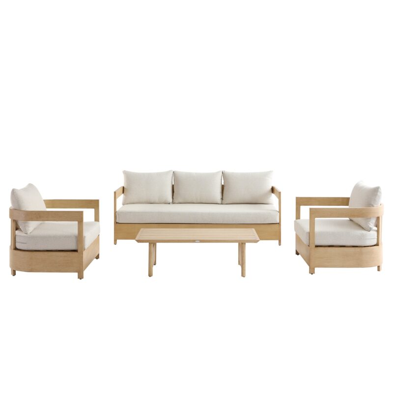 Stanford Outdoor 5-Seater Sofa Set, Natural with Beige Boucle Fabric - Image 2