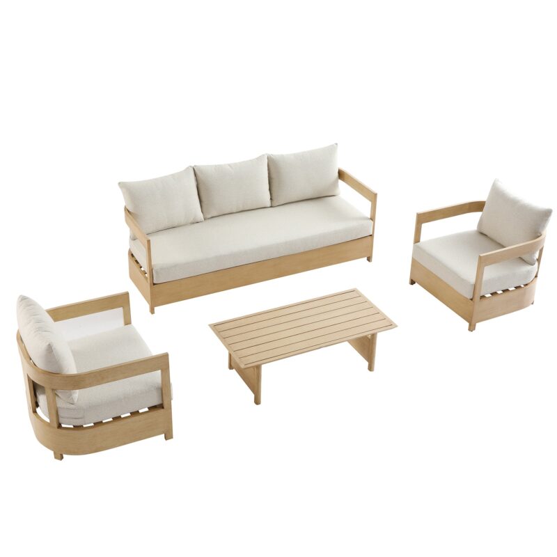 Stanford Outdoor 5-Seater Sofa Set, Natural with Beige Boucle Fabric - Image 3