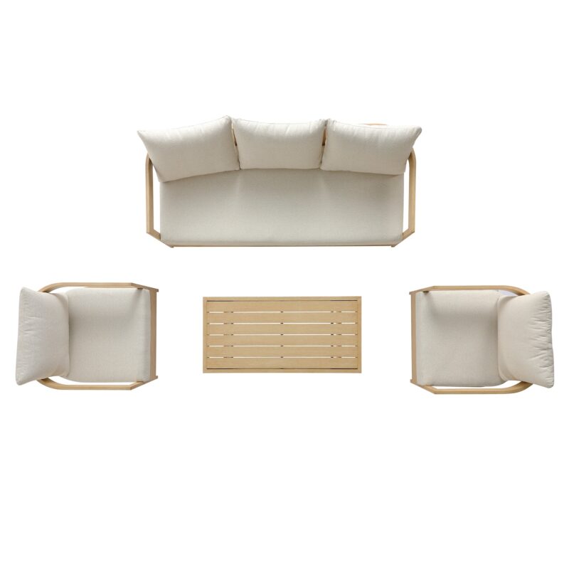 Stanford Outdoor 5-Seater Sofa Set, Natural with Beige Boucle Fabric - Image 5