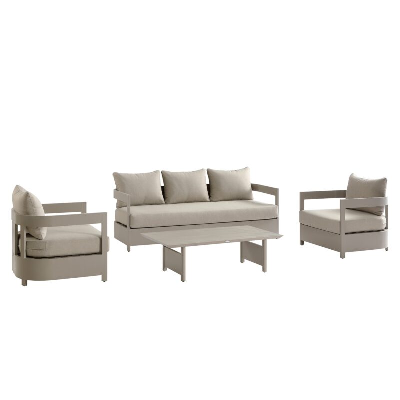 Stanford Outdoor 5-Seater Sofa Set, Taupe with Light Taupe Fabric - Image 2