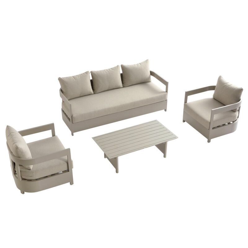 Stanford Outdoor 5-Seater Sofa Set, Taupe with Light Taupe Fabric - Image 3