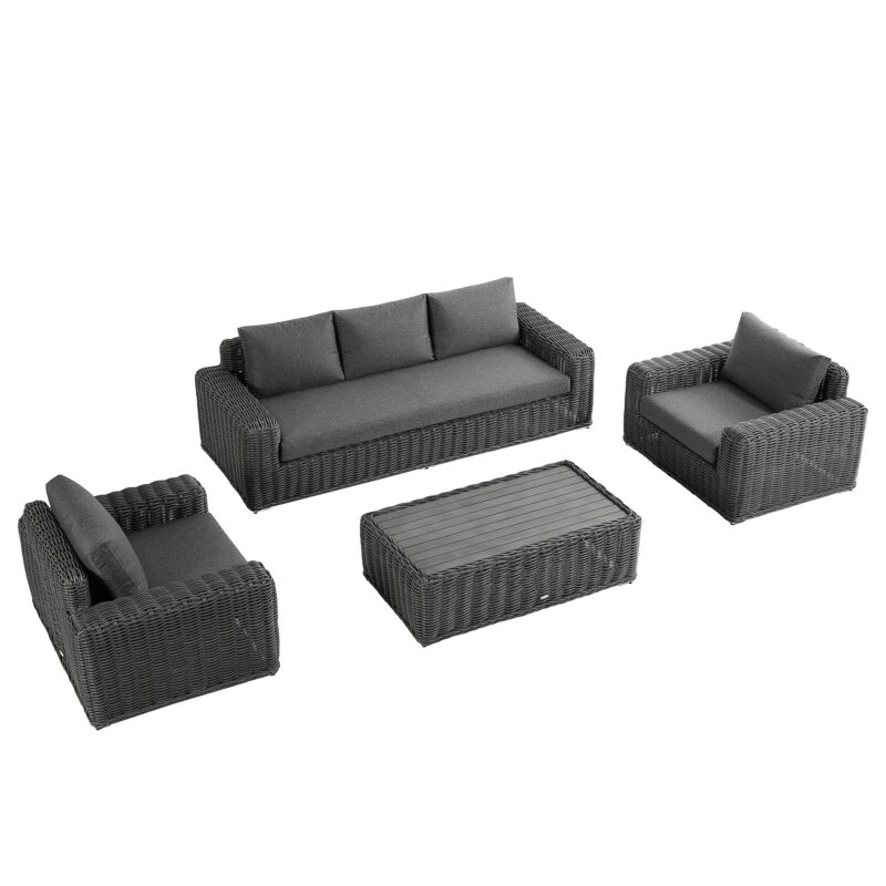 Bellagio Round Wicker Sofa Set with Coffee Table, Dark Grey - Image 3