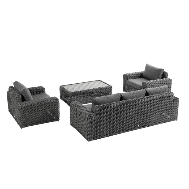 Bellagio Round Wicker Sofa Set with Coffee Table, Dark Grey - Image 6