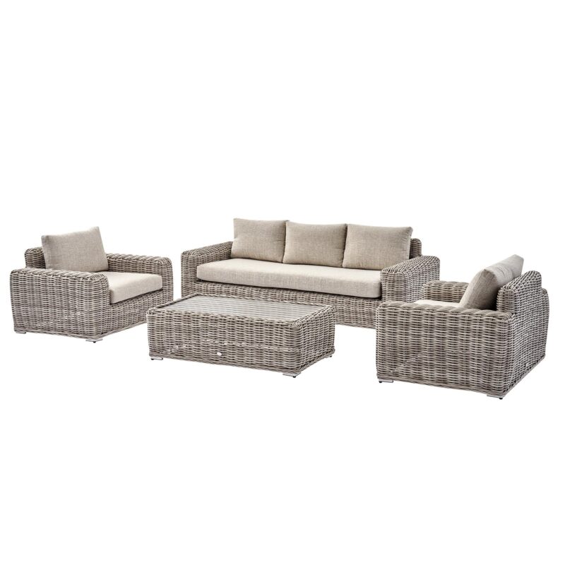 Bellagio Round Wicker Sofa Set with Coffee Table, Light Grey - Image 10