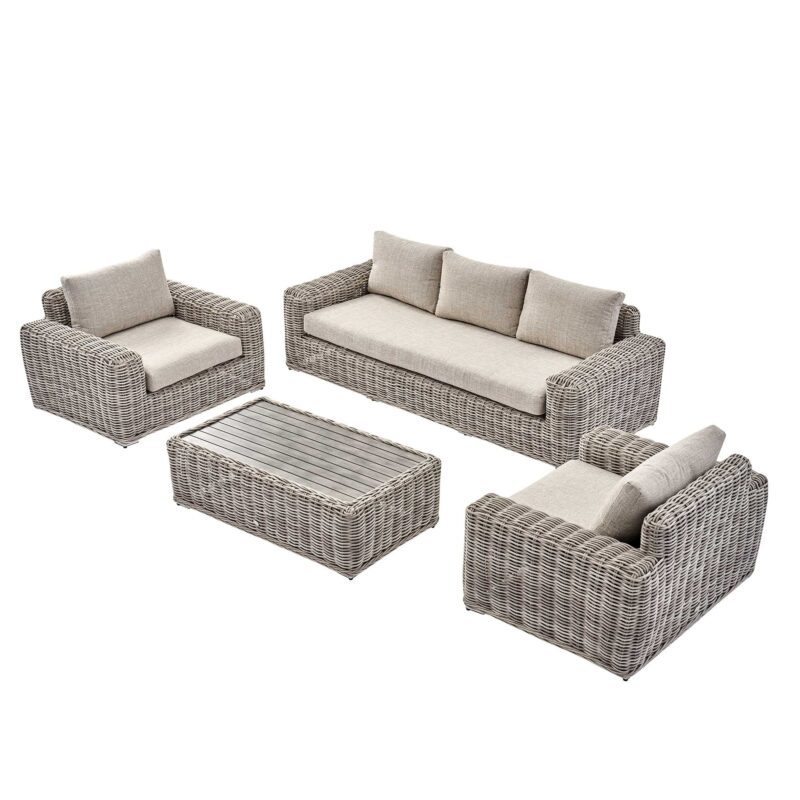 Bellagio Round Wicker Sofa Set with Coffee Table, Light Grey - Image 12
