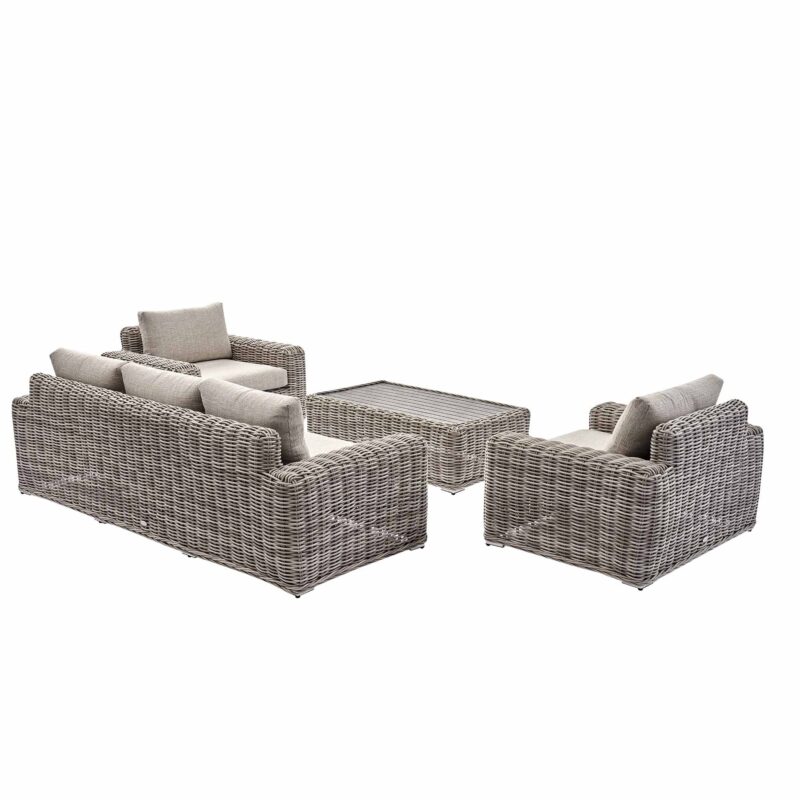 Bellagio Round Wicker Sofa Set with Coffee Table, Light Grey - Image 13