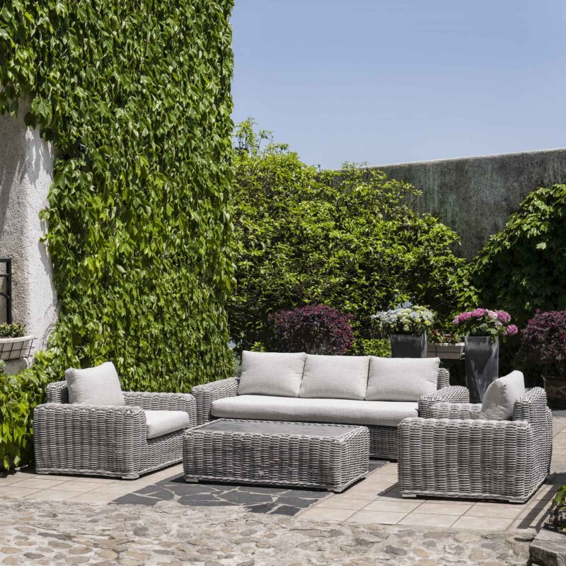 Bellagio Round Wicker Sofa Set with Coffee Table, Light Grey - Image 2