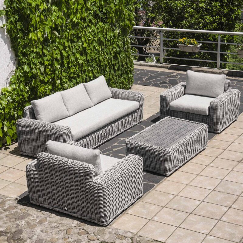 Bellagio Round Wicker Sofa Set with Coffee Table, Light Grey - Image 3