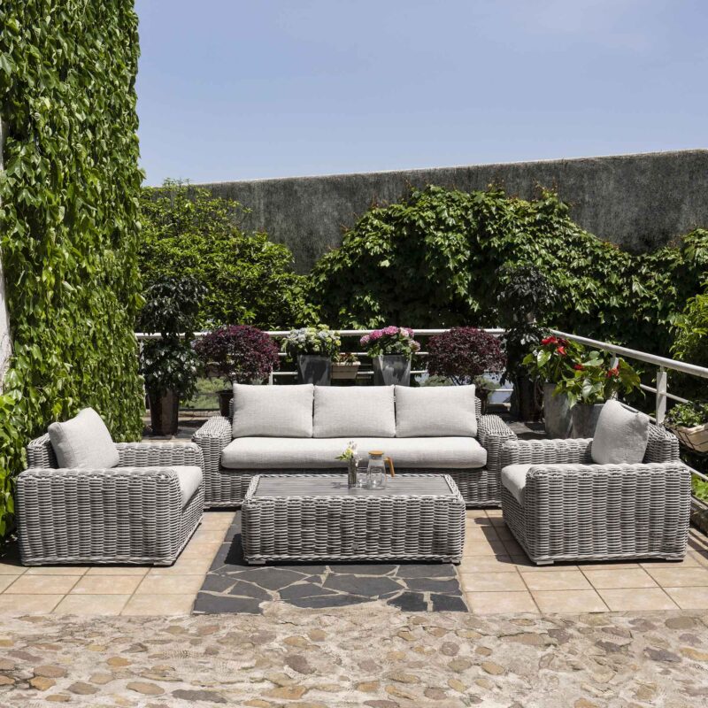 Bellagio Round Wicker Sofa Set with Coffee Table, Light Grey - Image 4
