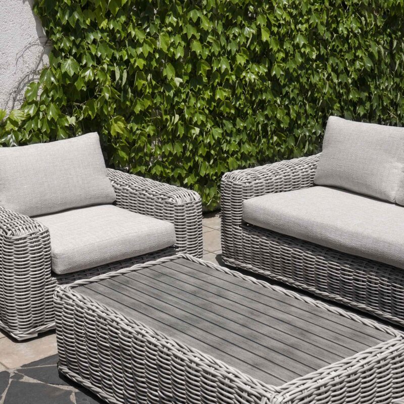 Bellagio Round Wicker Sofa Set with Coffee Table, Light Grey - Image 5