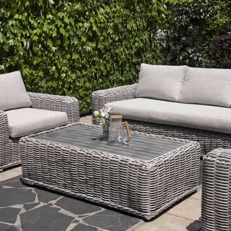 Bellagio Round Wicker Sofa Set with Coffee Table, Light Grey - Image 6