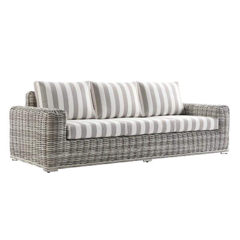 Bellagio Round Wicker Sofa Set with Coffee Table, Light Grey with Taupe Stripes - Image 7