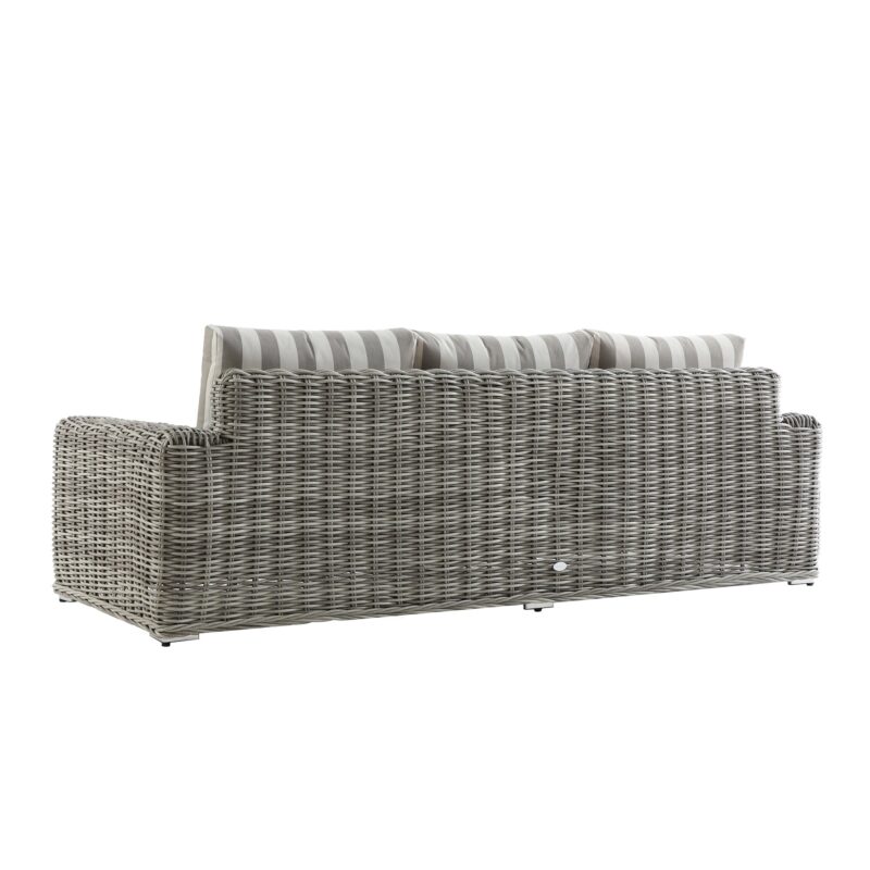 Bellagio Round Wicker Sofa Set with Coffee Table, Light Grey with Taupe Stripes - Image 8