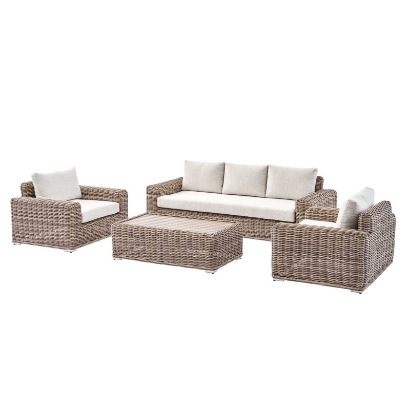 Bellagio Round Wicker Sofa Set with Coffee Table, Natural - Image 9
