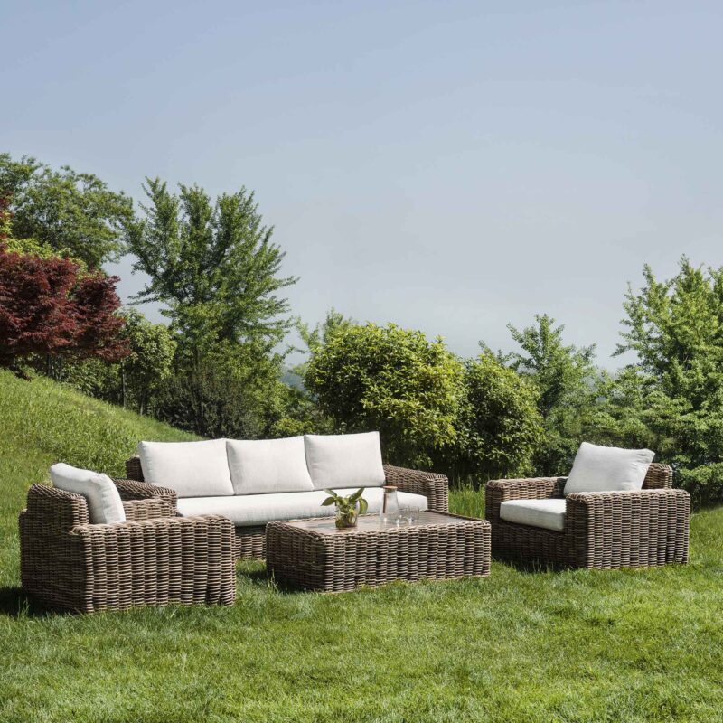 Bellagio Round Wicker Sofa Set with Coffee Table, Natural - Image 2