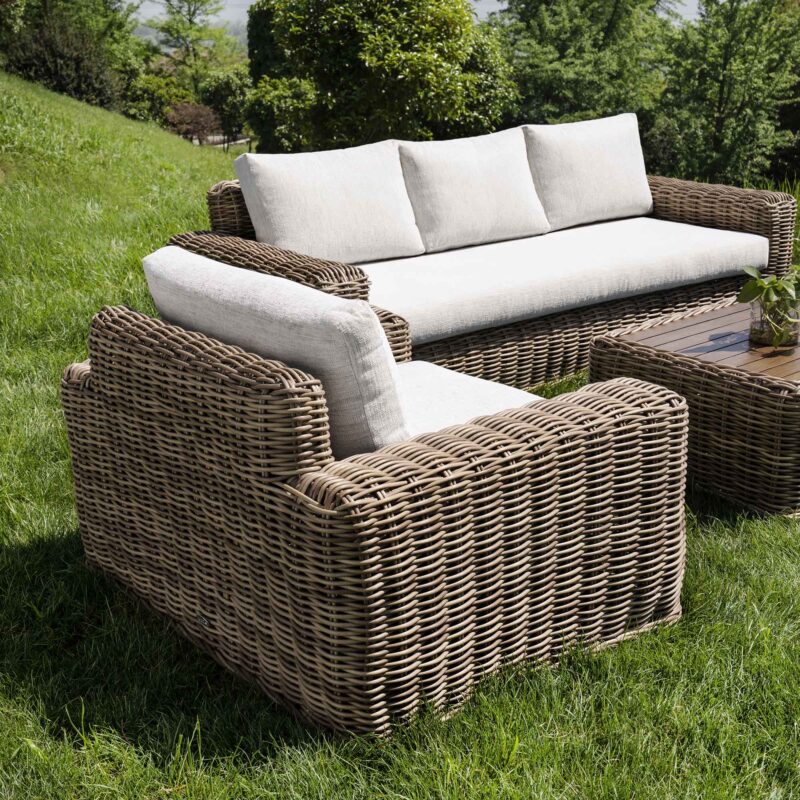 Bellagio Round Wicker Sofa Set with Coffee Table, Natural - Image 6
