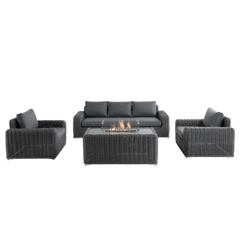 Bellagio Round Wicker Sofa Set with Firepit Coffee Table, Dark Grey - Image 2
