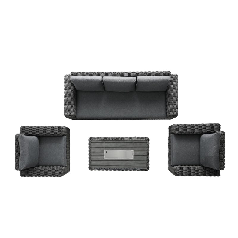Bellagio Round Wicker Sofa Set with Firepit Coffee Table, Dark Grey - Image 5