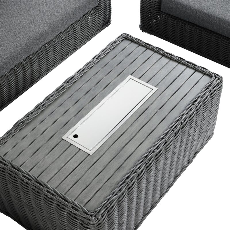 Bellagio Round Wicker Sofa Set with Firepit Coffee Table, Dark Grey - Image 7