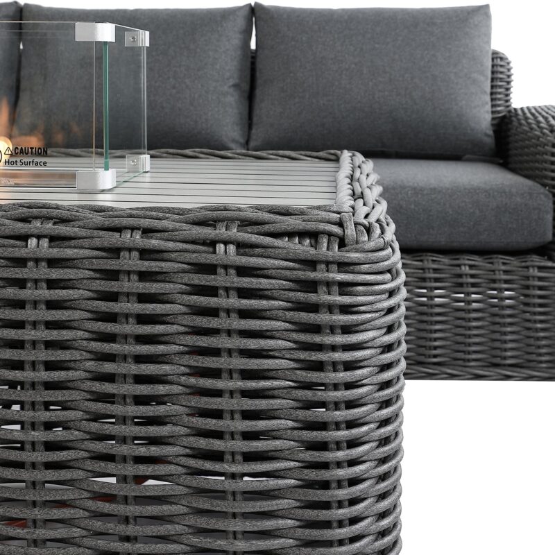 Bellagio Round Wicker Sofa Set with Firepit Coffee Table, Dark Grey - Image 8