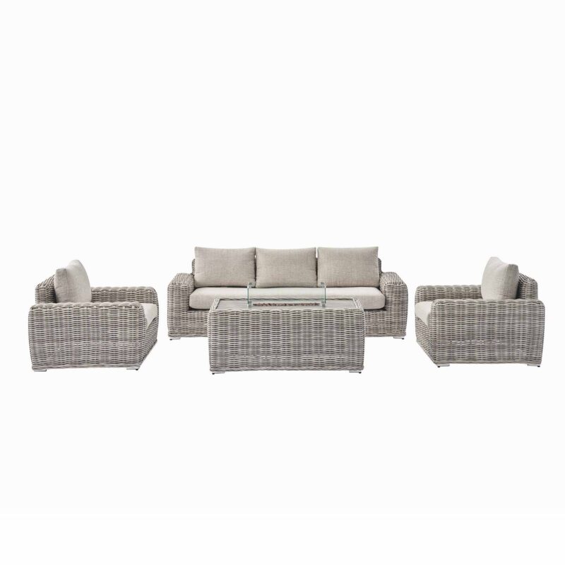 Bellagio Round Wicker Sofa Set with Firepit Coffee Table, Light Grey - Image 2