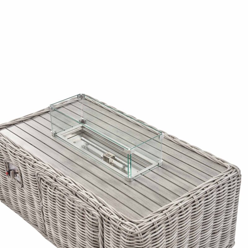 Bellagio Round Wicker Sofa Set with Firepit Coffee Table, Light Grey - Image 7