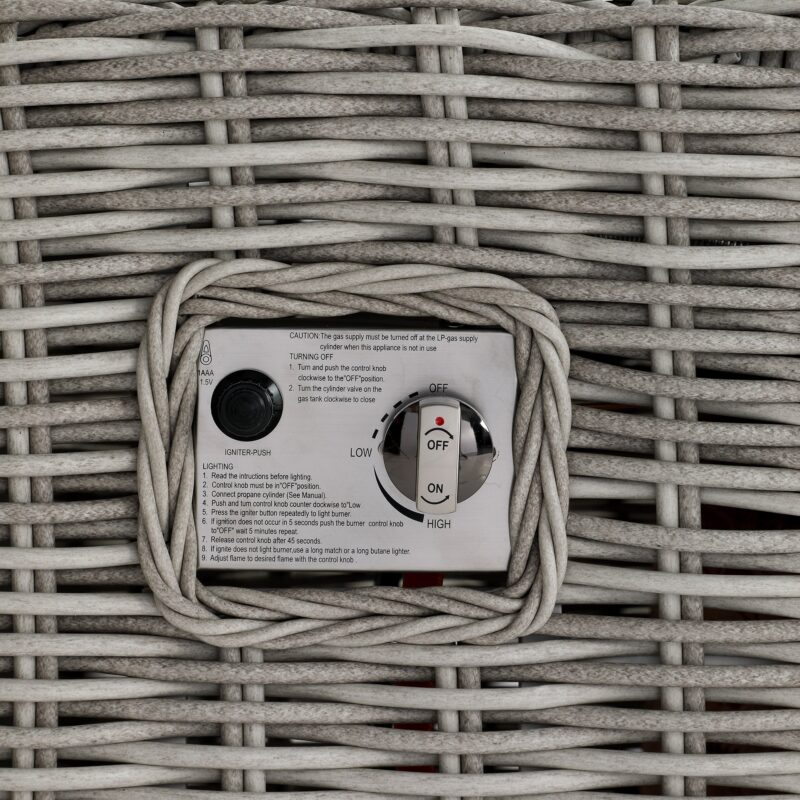 Bellagio Round Wicker Sofa Set with Firepit Coffee Table, Light Grey with Taupe Stripe - Image 11