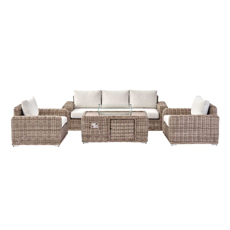 Bellagio Round Wicker Sofa Set with Firepit Coffee Table, Natural - Image 2