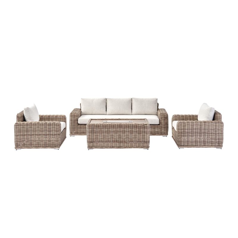 Bellagio Round Wicker Sofa Set with Firepit Coffee Table, Natural - Image 5
