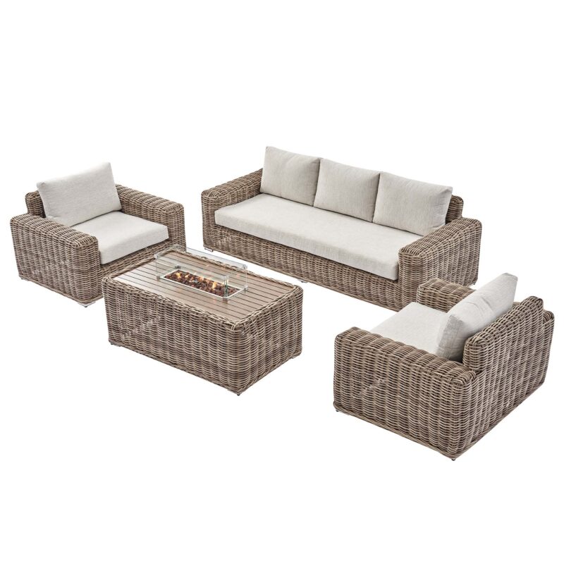 Bellagio Round Wicker Sofa Set with Firepit Coffee Table, Natural - Image 6
