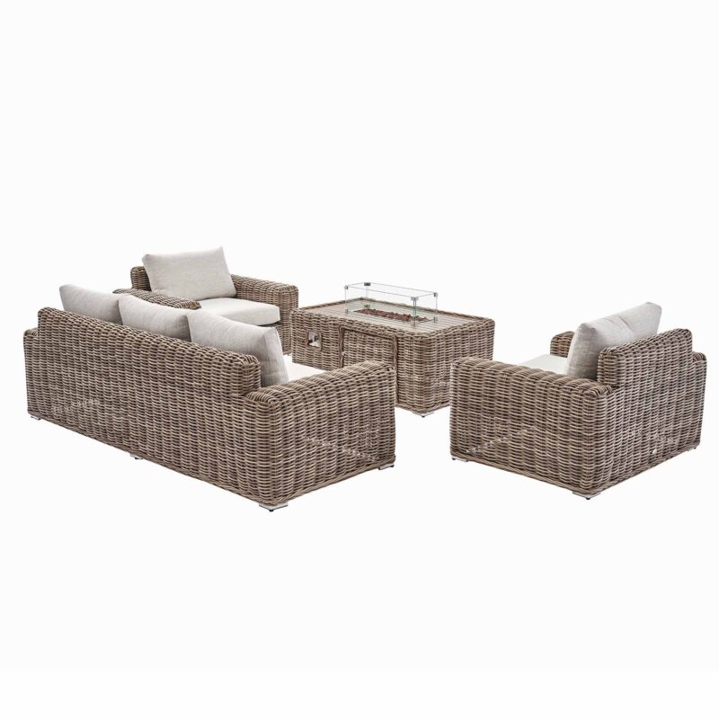 Bellagio Round Wicker Sofa Set with Firepit Coffee Table, Natural - Image 7