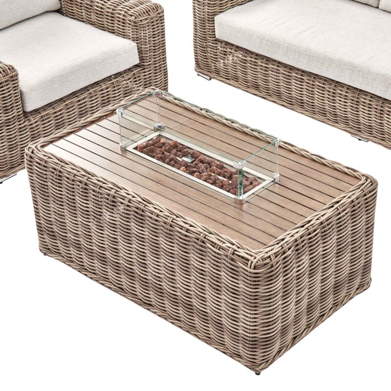 Bellagio Round Wicker Sofa Set with Firepit Coffee Table, Natural - Image 8