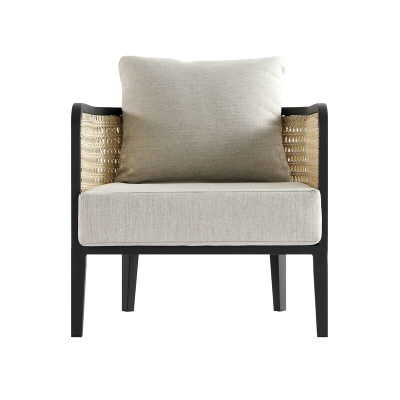 Pienza Outdoor Rattan Corner Sofa Set, Oatmeal Fabric with Black Frame - Image 16