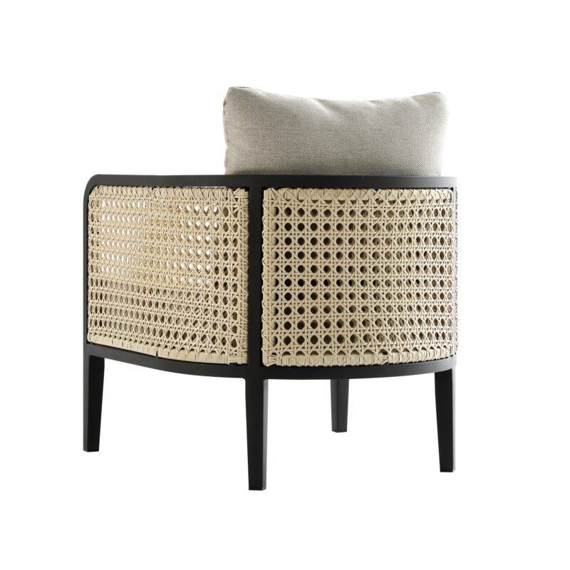 Pienza Outdoor Rattan Corner Sofa Set, Oatmeal Fabric with Black Frame - Image 18