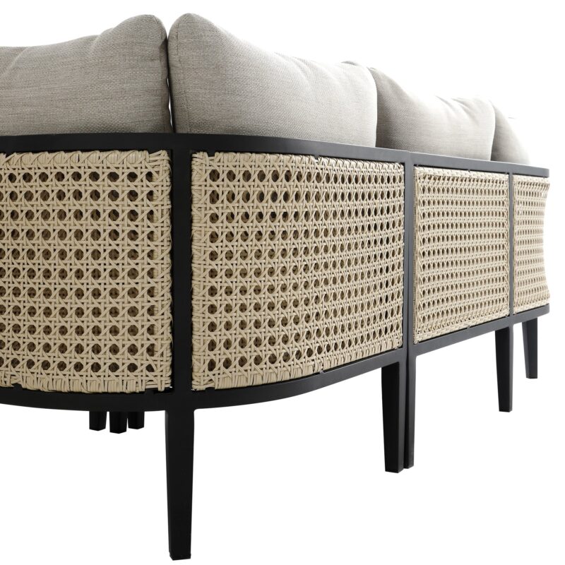 Pienza Outdoor Rattan Corner Sofa Set, Oatmeal Fabric with Black Frame - Image 20
