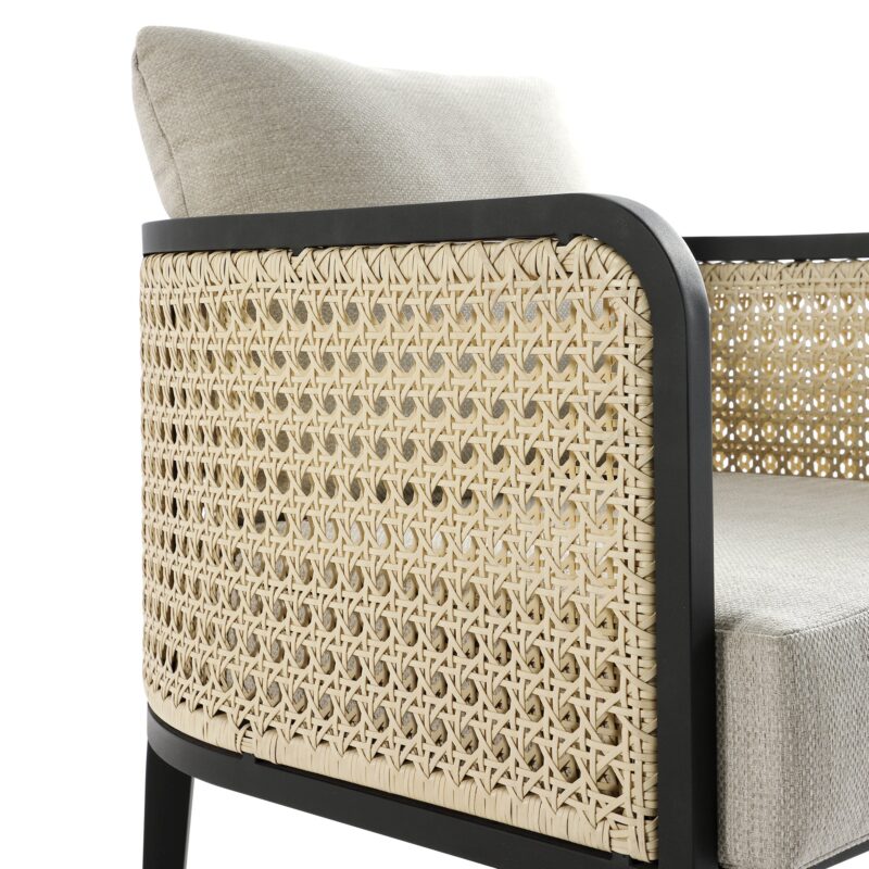 Pienza Outdoor Rattan Corner Sofa Set, Oatmeal Fabric with Black Frame - Image 21