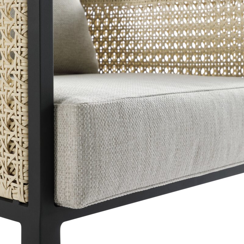 Pienza Outdoor Rattan Corner Sofa Set, Oatmeal Fabric with Black Frame - Image 22