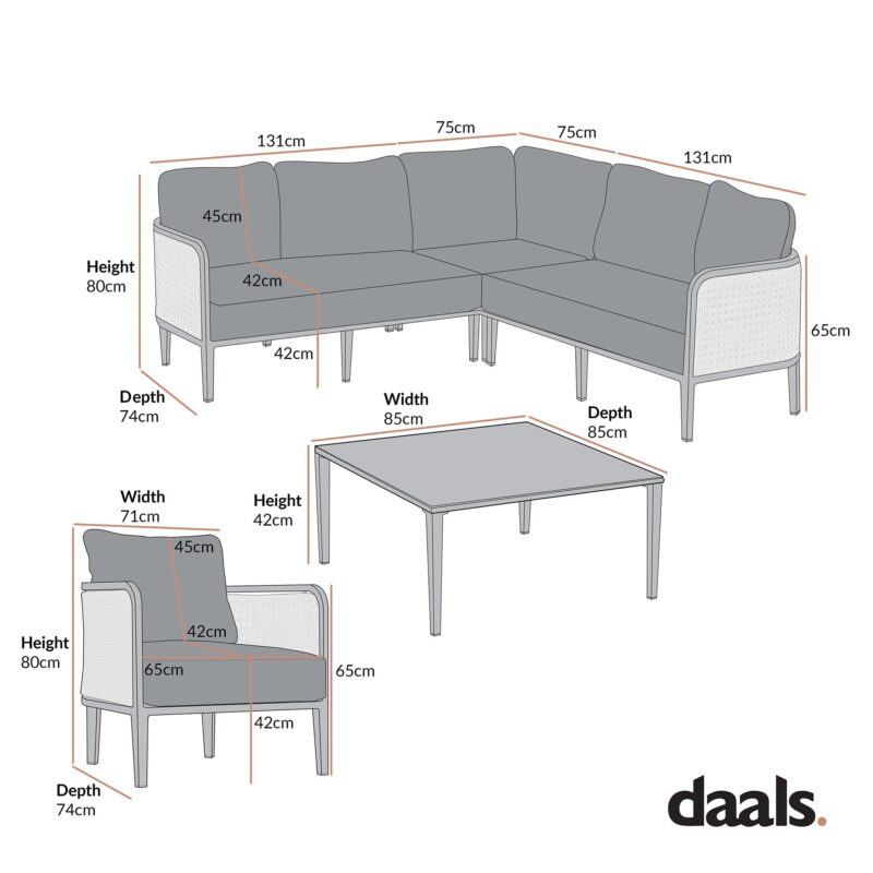 Pienza Outdoor Rattan Corner Sofa Set, Oatmeal Fabric with Black Frame - Image 12