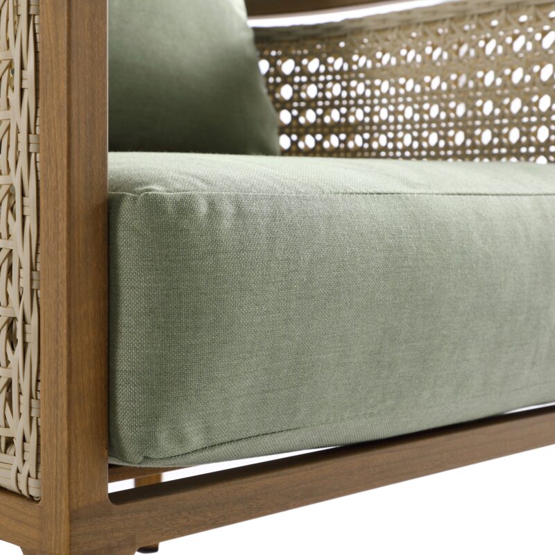 Pienza Outdoor Rattan Corner Sofa Set, Sage Green Fabric with Light Walnut Frame - Image 14