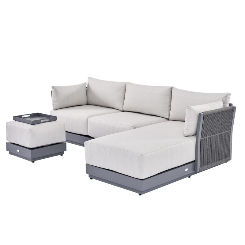 Pedra Rope and Aluminium Outdoor Chaise Sofa Set, Grey - Image 7