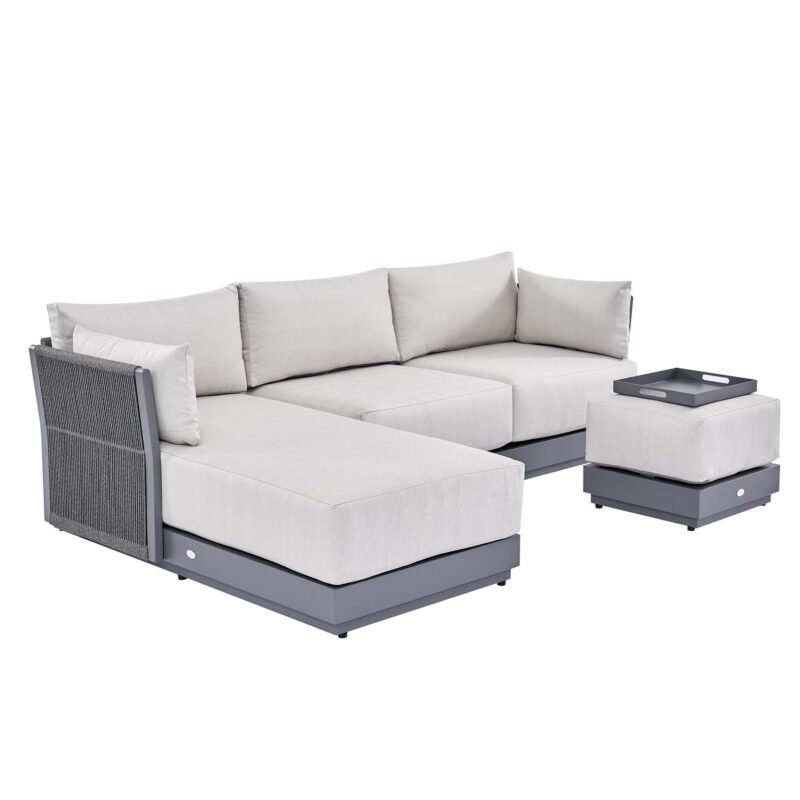 Pedra Rope and Aluminium Outdoor Chaise Sofa Set, Grey - Image 8