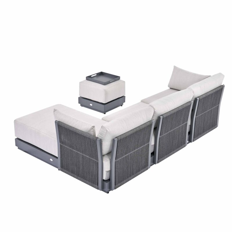 Pedra Rope and Aluminium Outdoor Chaise Sofa Set, Grey - Image 12
