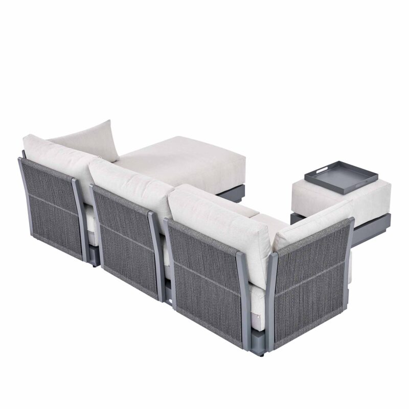Pedra Rope and Aluminium Outdoor Chaise Sofa Set, Grey - Image 13