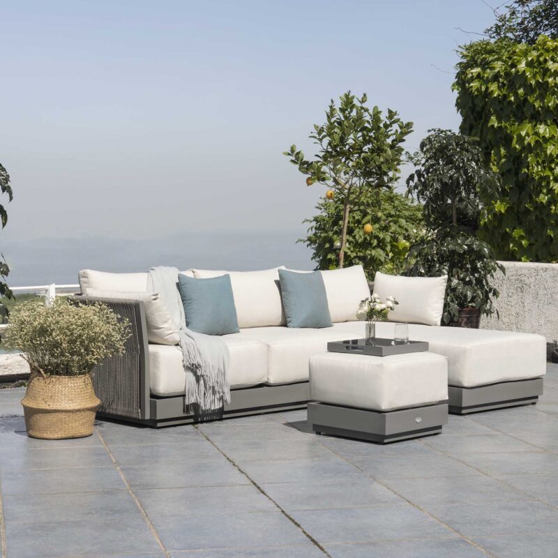 Pedra Rope and Aluminium Outdoor Chaise Sofa Set, Grey - Image 2