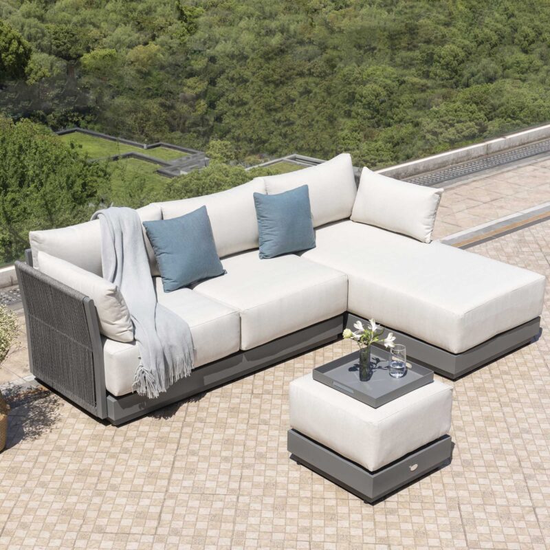 Pedra Rope and Aluminium Outdoor Chaise Sofa Set, Grey - Image 3