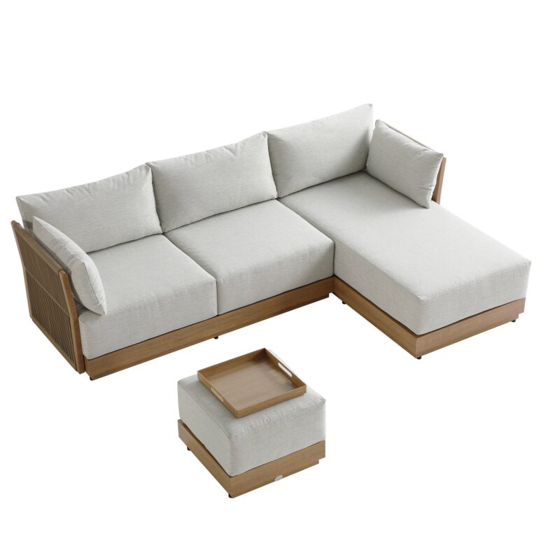 Pedra Rope and Aluminium Outdoor Chaise Sofa Set, Natural - Image 3