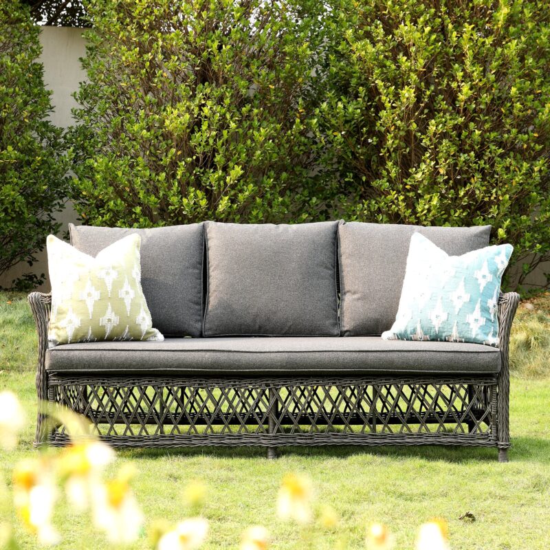 Willowbrook Lattice Weave Rattan 7-Seater Large Sofa Set, Dark Grey - Image 4