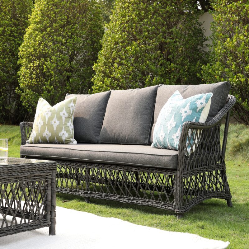 Willowbrook Lattice Weave Rattan 7-Seater Large Sofa Set, Dark Grey - Image 5