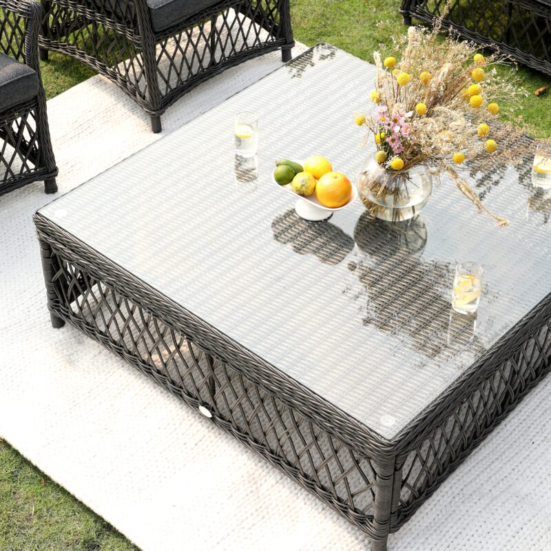 Willowbrook Lattice Weave Rattan 7-Seater Large Sofa Set, Dark Grey - Image 10