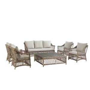 Willowbrook Lattice Weave Rattan 7-Seater Large Sofa Set, Natural